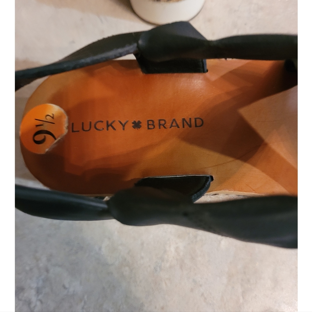 Lucky Brand Strappy Wedge Platform Sandals 9.5 Black - Picture 5 of 6
